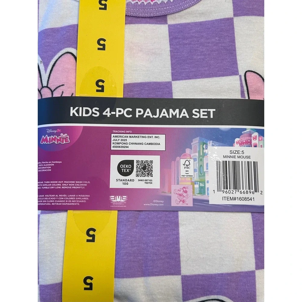 NWT Disney Minnie Mouse Girls 4-Pc Pajama Set Disneycore Mickey Spring PJs Sz. 5